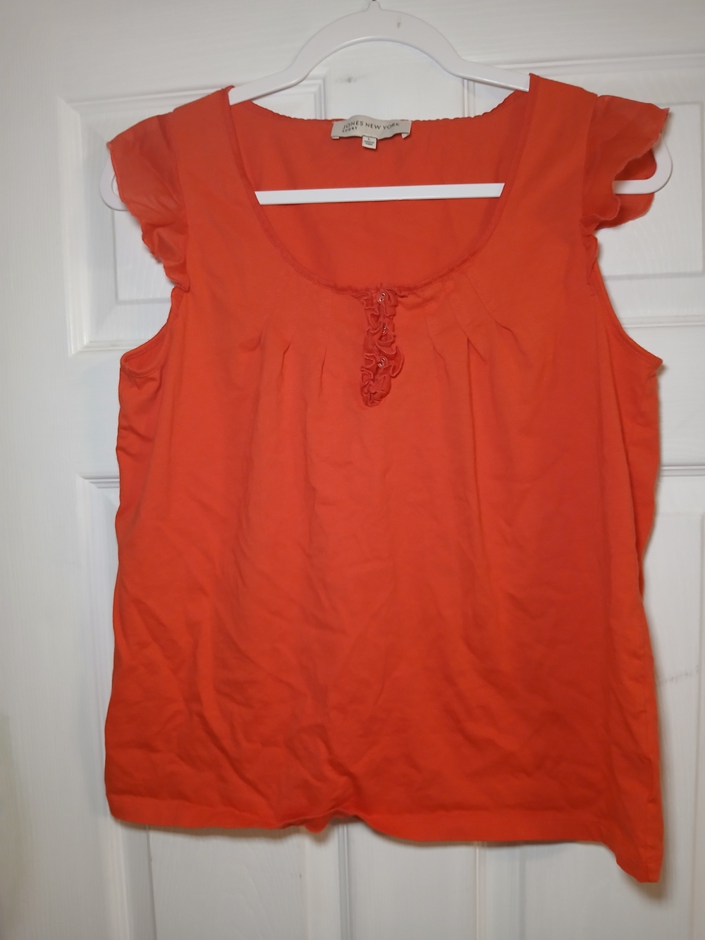 Jones New York Coral Scoop Neck Ruffle-Trim Top
